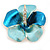 Light Blue/ Teal Enamel, Crystal Flower Brooch In Gold Plating - 30mm Across
