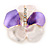 Purple/ Cream Enamel, Crystal Flower Brooch In Gold Plating - 30mm Across