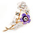 Purple/ Cream Enamel, Crystal Flowers and Butterfly Brooch In Gold Tone - 50mm L - view 3