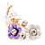 Purple/ Cream Enamel, Crystal Flowers and Butterfly Brooch In Gold Tone - 50mm L - view 2