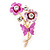 Pink/ Fuchsia Enamel, Crystal Flowers and Butterfly Brooch In Gold Tone - 50mm L