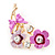 Pink/ Fuchsia Enamel, Crystal Flowers and Butterfly Brooch In Gold Tone - 50mm L - view 3