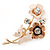 Magnolia/ Bronze Enamel, Crystal Flowers and Butterfly Brooch In Gold Tone - 50mm L - view 2