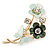 Mint/ Dark Green Enamel, Crystal Flowers and Butterfly Brooch In Gold Tone - 50mm L - view 4