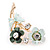 Mint/ Dark Green Enamel, Crystal Flowers and Butterfly Brooch In Gold Tone - 50mm L - view 2