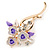 Pink/ Purple Enamel, Crystal Triple Flower Brooch In Gold Tone - 55mm L - view 2