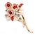 Pink/ Coral Enamel, Crystal Triple Flower Brooch In Gold Tone - 55mm L - view 6