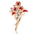Pink/ Coral Enamel, Crystal Triple Flower Brooch In Gold Tone - 55mm L - view 4