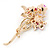 Pink/ Fuchsia Enamel, Crystal Triple Flower Brooch In Gold Tone - 55mm L - view 4
