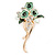 Mint/ Dark Green Enamel, Crystal Triple Flower Brooch In Gold Tone - 55mm L - view 5