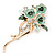 Mint/ Dark Green Enamel, Crystal Triple Flower Brooch In Gold Tone - 55mm L