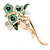 Mint/ Dark Green Enamel, Crystal Triple Flower Brooch In Gold Tone - 55mm L - view 6