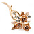 Magnolia/ Bronze Enamel, Crystal Triple Flower Brooch In Gold Tone - 55mm L - view 5