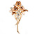 Magnolia/ Bronze Enamel, Crystal Triple Flower Brooch In Gold Tone - 55mm L - view 3