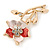 Coral/ Magnolia Enamel, Crystal Daisy Brooch In Gold Plating - 50mm L - view 3