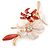 Pink/ Coral Enamel, Crystal Double Flower Brooch In Gold Plating - 62mm L - view 3