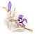 Purple/ Pink Enamel, Crystal Double Flower Brooch In Gold Plating - 62mm L - view 2