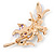 Purple/ Pink Enamel, Crystal Double Flower Brooch In Gold Plating - 62mm L - view 4