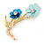 Light Blue/ Teal/ Olive Two Daisy Floral Brooch - 50mm L - view 2