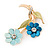 Light Blue/ Teal/ Olive Two Daisy Floral Brooch - 50mm L - view 3