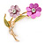 Pink/ Magenta/ Olive Two Daisy Floral Brooch - 50mm L