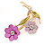 Pink/ Magenta/ Olive Two Daisy Floral Brooch - 50mm L - view 2