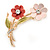 Pink/ Coral/ Olive Two Daisy Floral Brooch - 50mm L - view 2