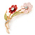 Pink/ Coral/ Olive Two Daisy Floral Brooch - 50mm L - view 3