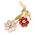 Pink/ Coral/ Olive Two Daisy Floral Brooch - 50mm L - view 4
