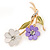 Purple/ White/ Olive Two Daisy Floral Brooch - 50mm L - view 2