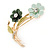 Mint/ Dark Green/ Olive Two Daisy Floral Brooch - 50mm L - view 3