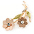 Magnolia/ Bronze/ Olive Two Daisy Floral Brooch - 50mm L - view 2