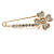 Clear Crystal Clover Safety Pin In Gold Tone - 55mm L - view 5
