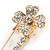 Clear Crystal Clover Safety Pin In Gold Tone - 55mm L - view 2