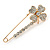 Clear Crystal Clover Safety Pin In Gold Tone - 55mm L - view 6