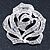 Diamante Rose Scarf Pin/ Brooch In Silver Tone - 38mm Across