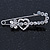 Clear Crystal Heart and Flower Safety Pin Brooch In Silver Tone - 50mm L - view 5