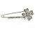 Clear Crystal Clover Safety Pin Brooch In Silver Tone - 55mm L - view 6