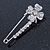 Clear Crystal Clover Safety Pin Brooch In Silver Tone - 55mm L - view 2