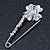 Clear Crystal Clover Safety Pin Brooch In Silver Tone - 55mm L - view 4