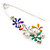Multicoloured Enamel Flowers, Bee, Simulated Pearls Safety Pin Brooch In Silver Tone - 80mm L - view 6