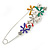 Multicoloured Enamel Flowers, Bee, Simulated Pearls Safety Pin Brooch In Silver Tone - 80mm L - view 2
