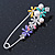 Multicoloured Enamel Flowers, Bee, Simulated Pearls Safety Pin Brooch In Silver Tone - 80mm L - view 1