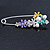 Multicoloured Enamel Flowers, Bee, Simulated Pearls Safety Pin Brooch In Silver Tone - 80mm L - view 5