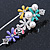 Multicoloured Enamel Flowers, Bee, Simulated Pearls Safety Pin Brooch In Silver Tone - 80mm L - view 4