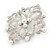 'Old Hollywood' White Simulated Pearl, Clear Crystal Square Brooch In Rhodium Plating - 63mm Across - view 6