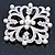 'Old Hollywood' White Simulated Pearl, Clear Crystal Square Brooch In Rhodium Plating - 63mm Across - view 5