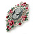 Pink/ Green Floral Cameo Brooch In Silver Tone - 70mm L - view 6