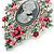 Pink/ Green Floral Cameo Brooch In Silver Tone - 70mm L - view 4