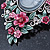 Pink/ Green Floral Cameo Brooch In Silver Tone - 70mm L - view 5